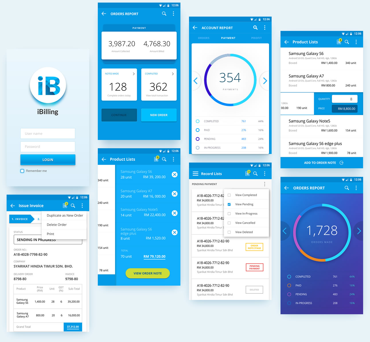 ibilling mobile app ui design